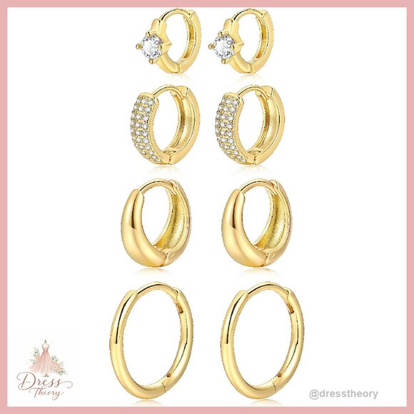 Jewelry - 14K Gold Plated Hoop Earrings Set, Hypoallergenic Lightweight Women's Jewelry